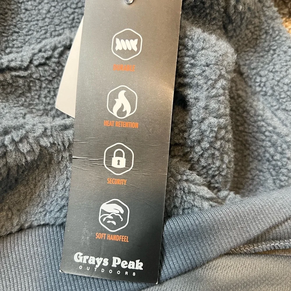 Grays Peak Outdoors Men’s Slate Blue Sherpa Fleece Pullover Jacket XL NEW Button